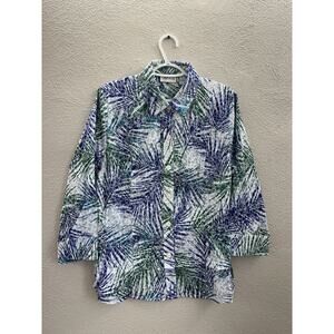 Cali and York Womens Shirt Size Large Palm Desert 3/4 Sleeve Button Up NWTs